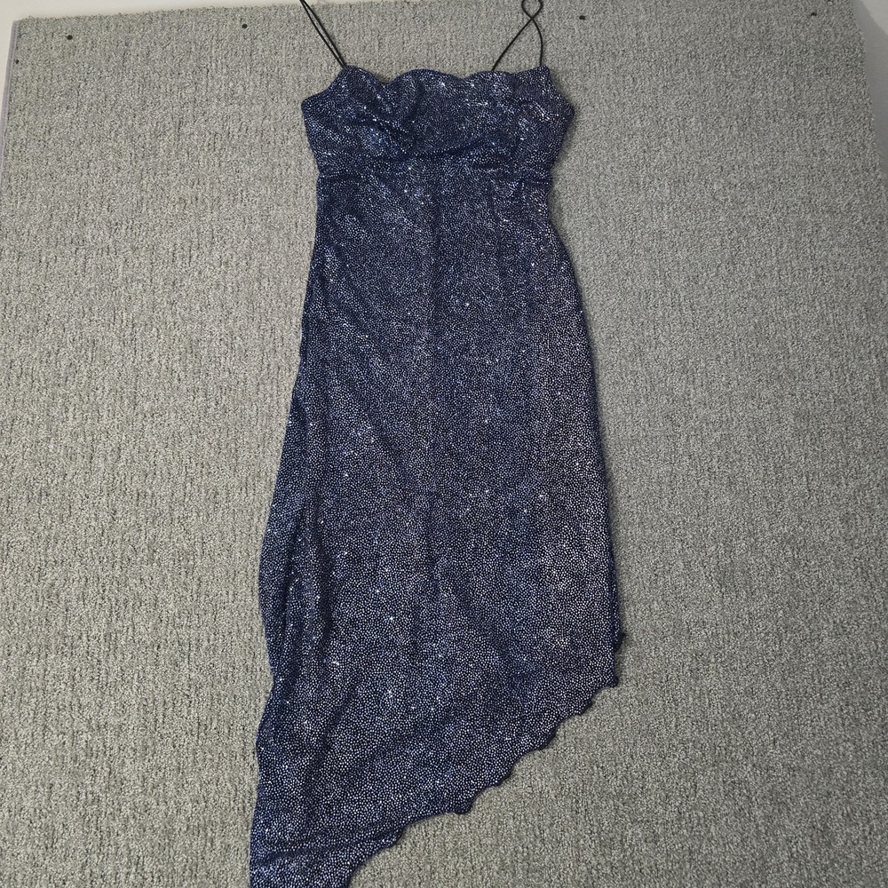 B. Smart Y2K Glitter Prom Dress M Blue Black Sparkle Asymmetrical Gown (76/80)